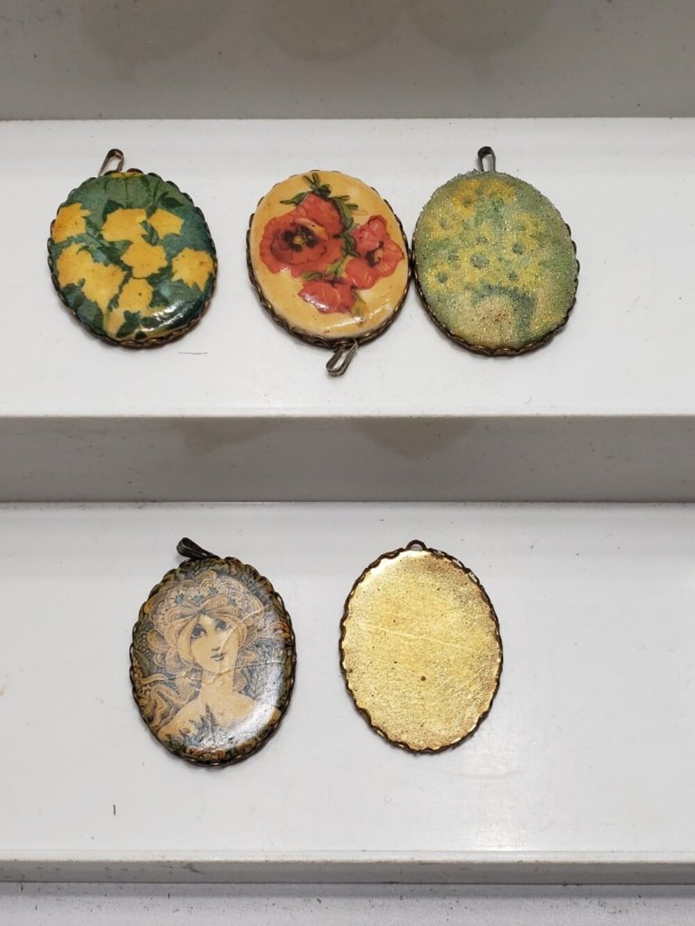 Vintage Floral & Art Deco Oval Brass Brooch Pin Lot of 5 Mixed Designs